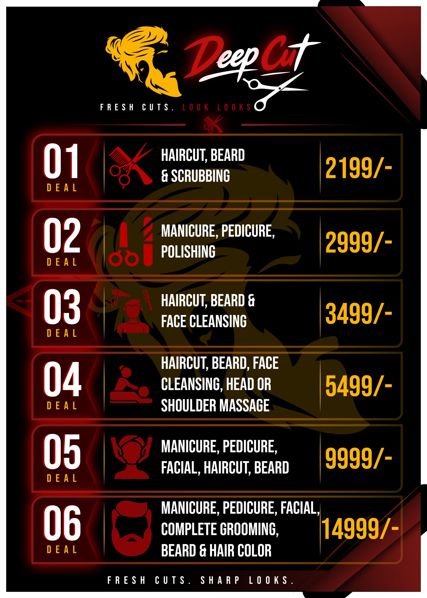Deep Cut grooming deals menu design